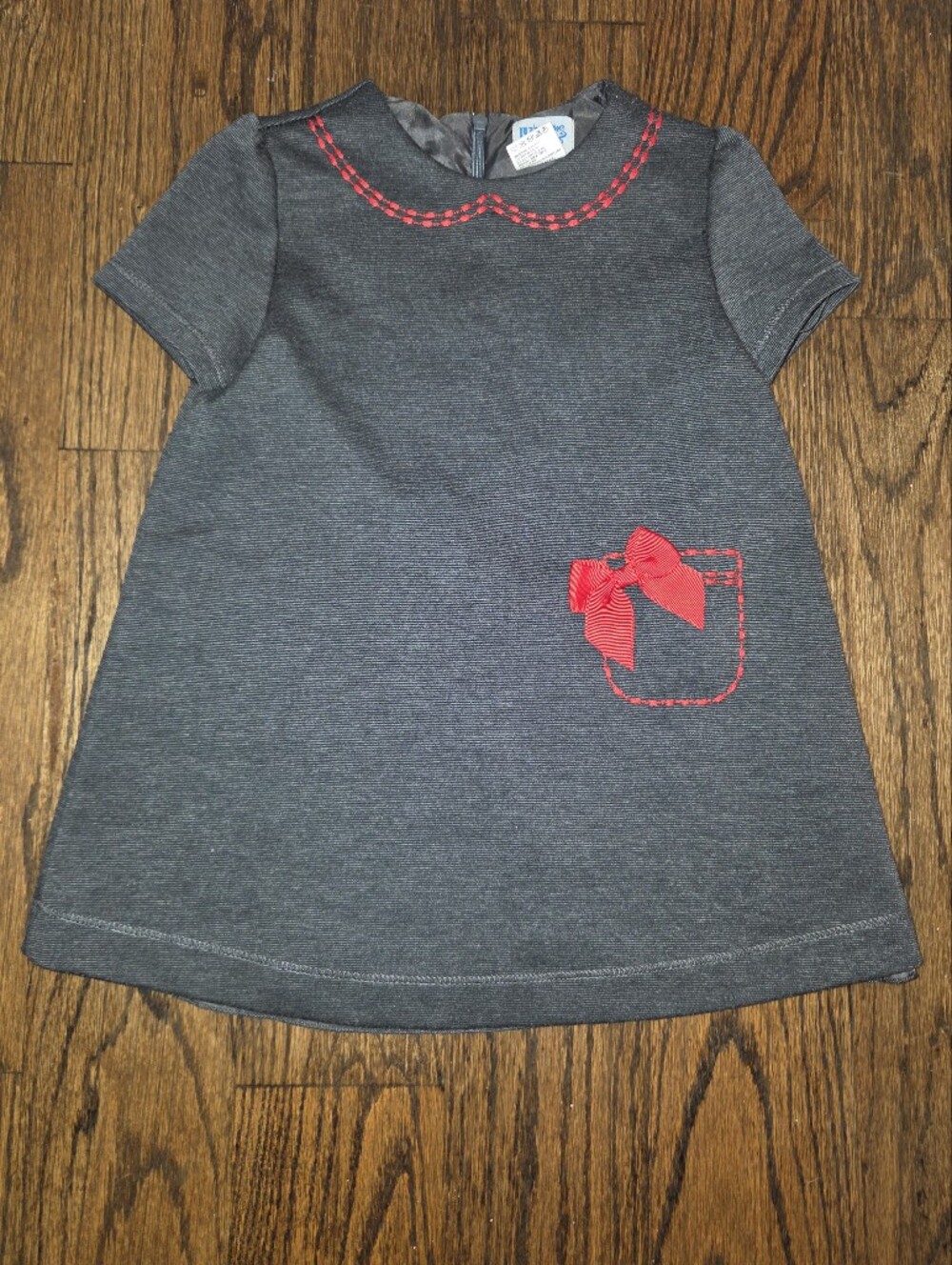 Luli & Me Dress Grey With Red Trim And Bow 2T